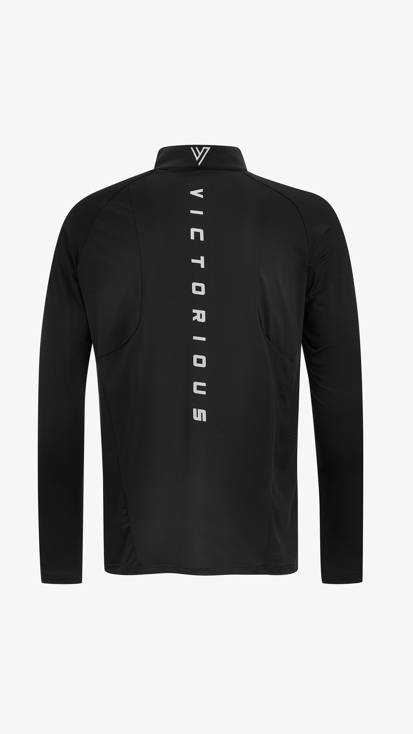 Black Tiro Training Top, back view, reflective VICTORIOUS print down the back