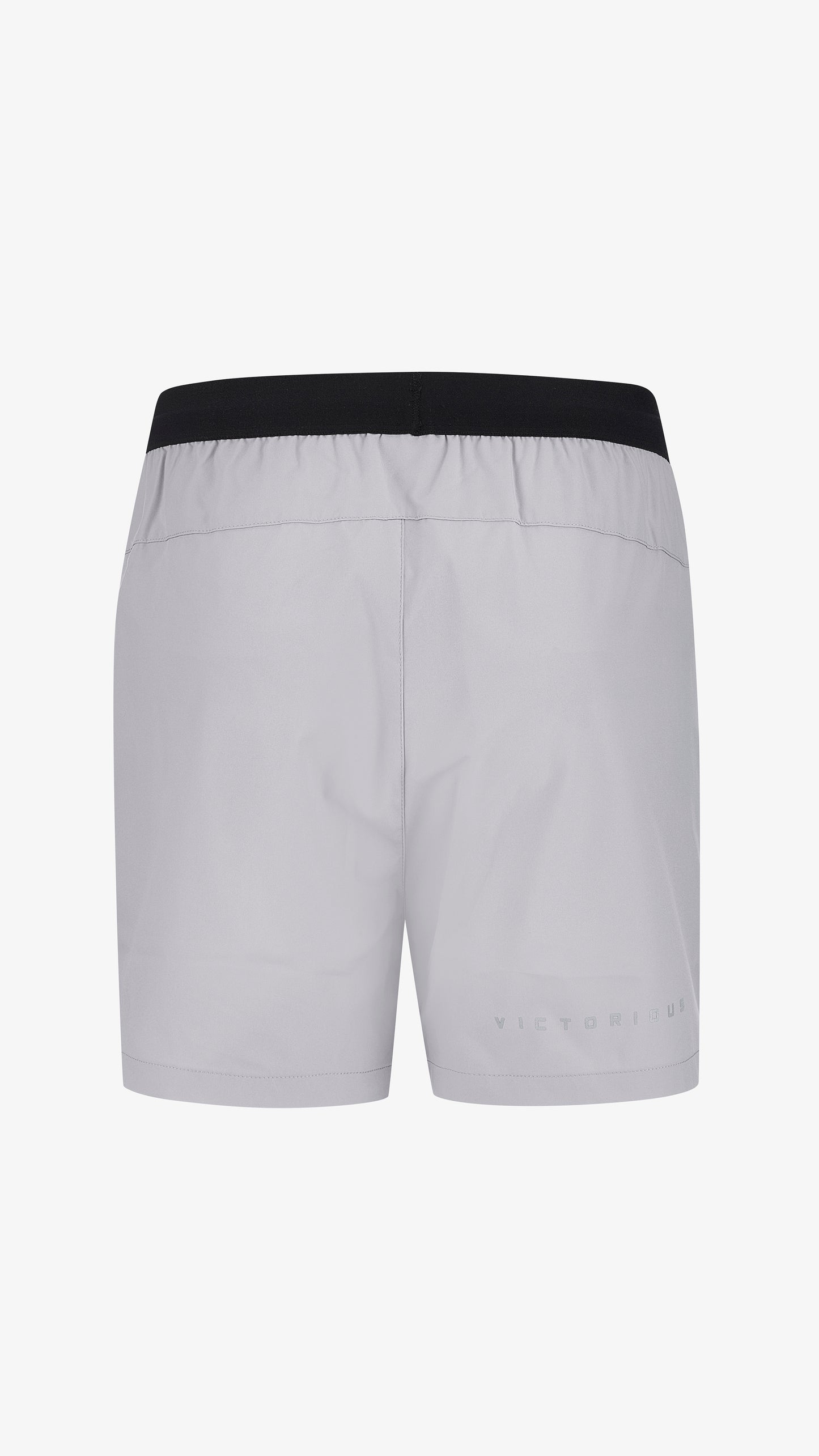 Grey Velum Short, back view, reflective VICTORIOUS print