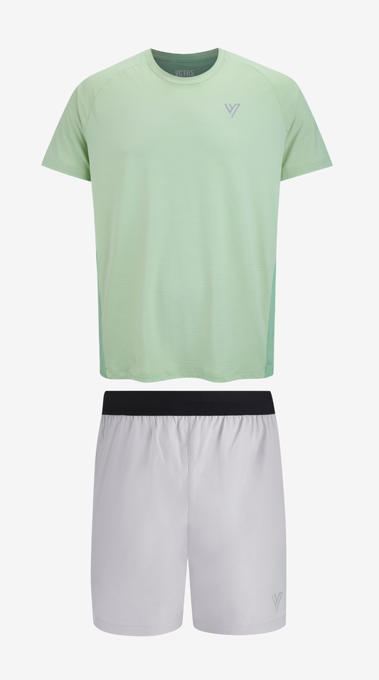 Mint/Grey Training Tee & Short Set, tee and short laid flat