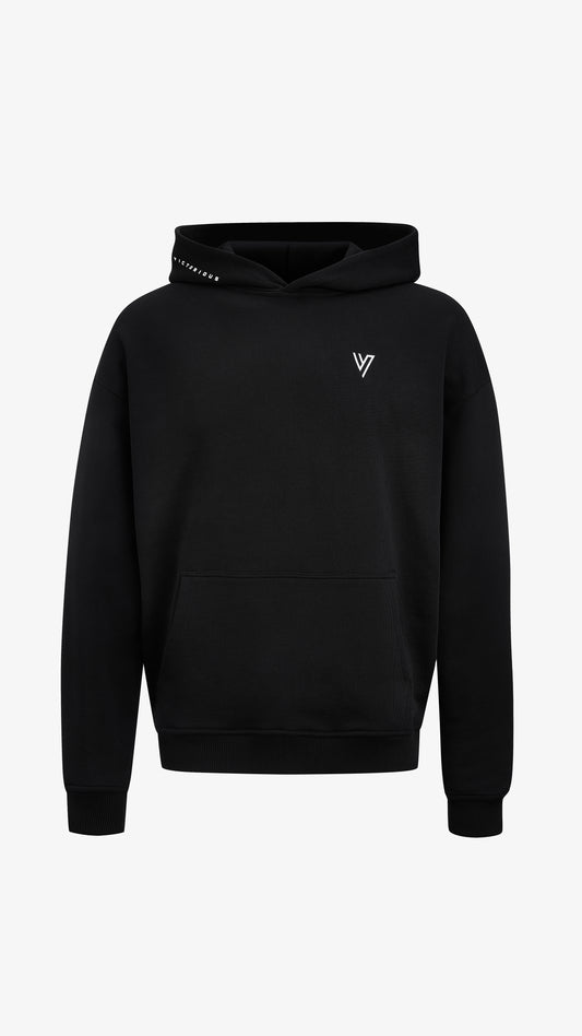 Black Primus Hoodie, front view, oversized cotton hoodie