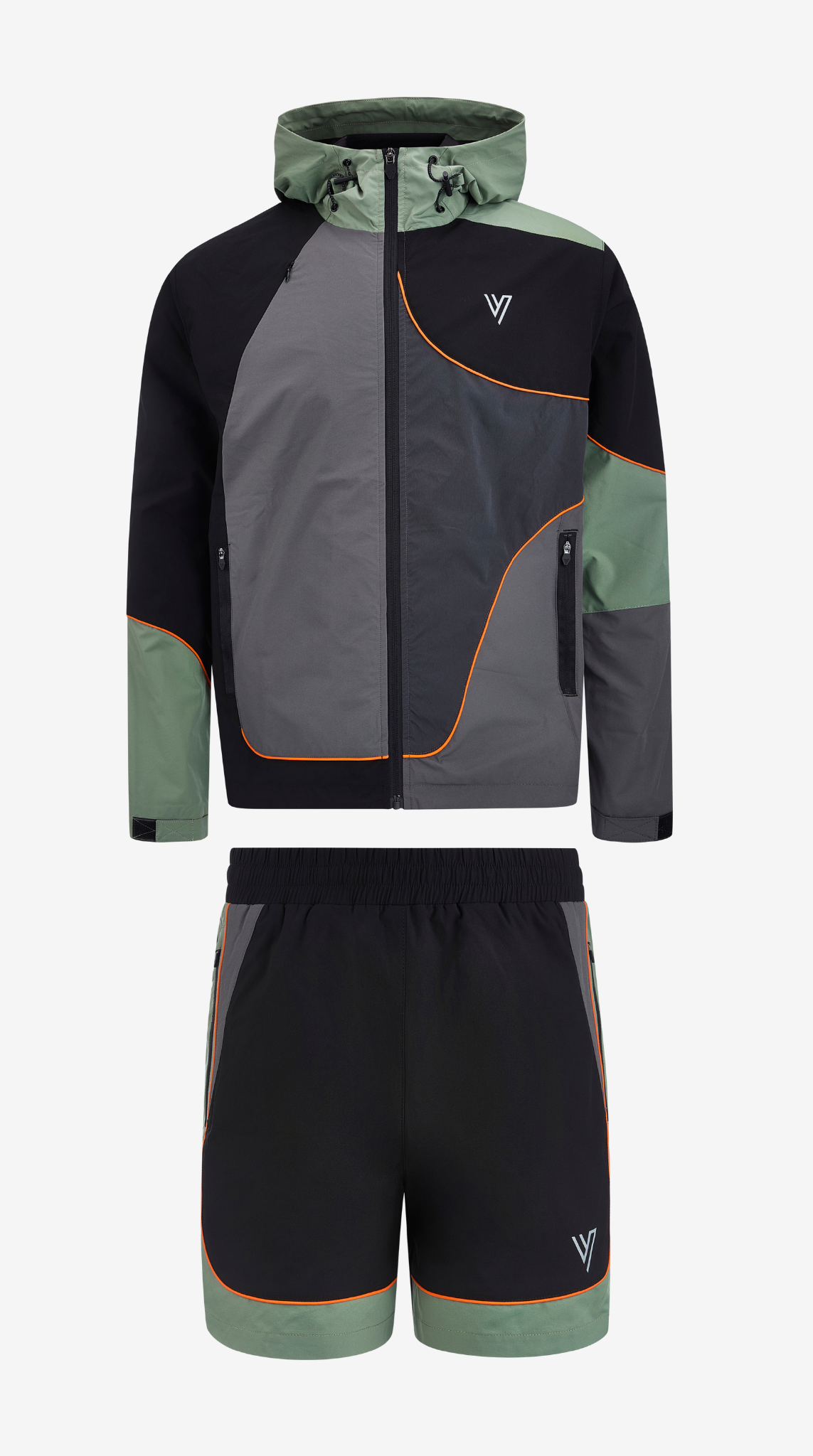 Cassius Windbreaker Set in green, black and grey, windbreaker and short
