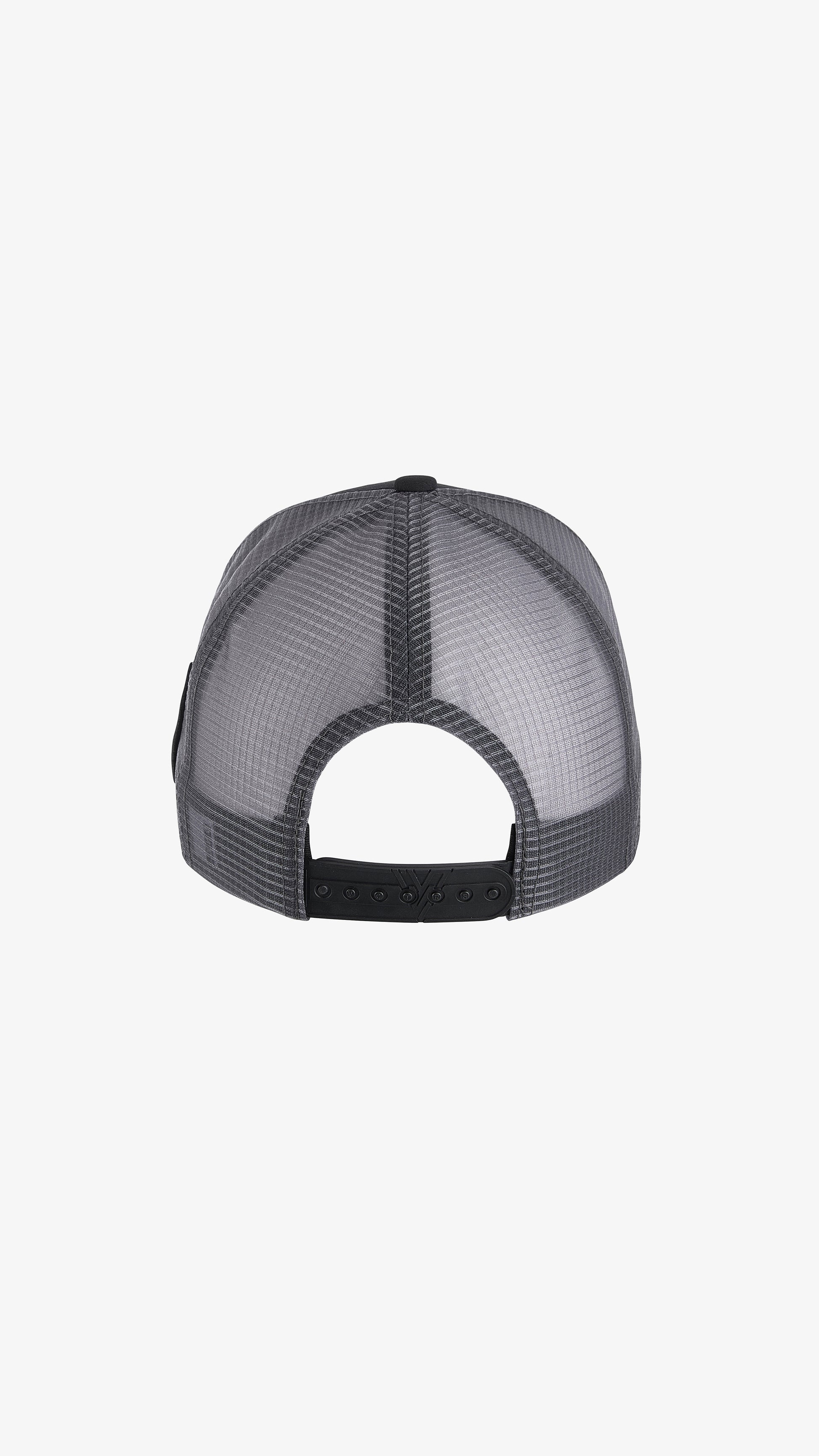 Black/Grey Parma Trucker, back view, grey mesh back with snapback closure