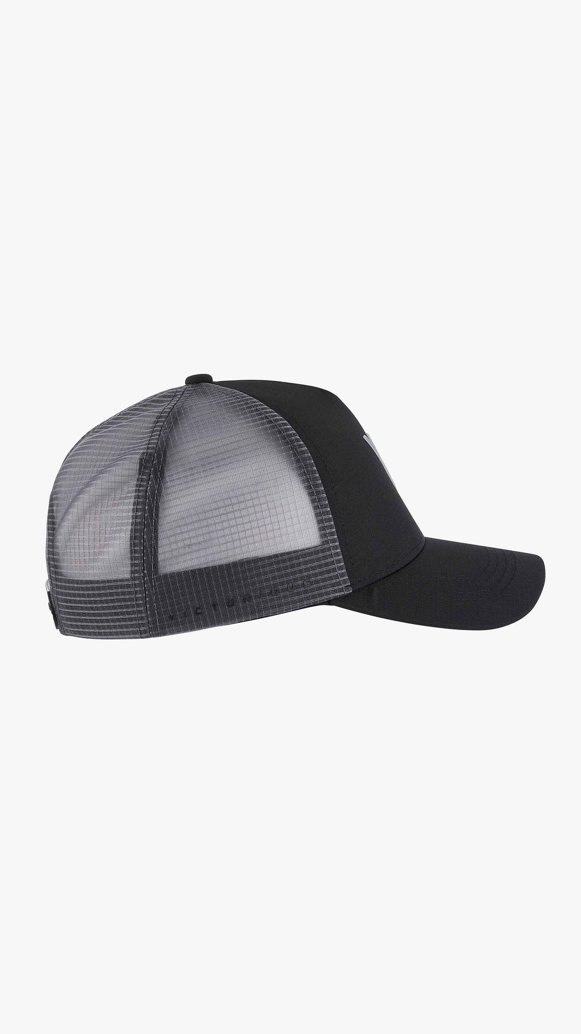 Black/Grey Parma Trucker, right side view, grey mesh side panel