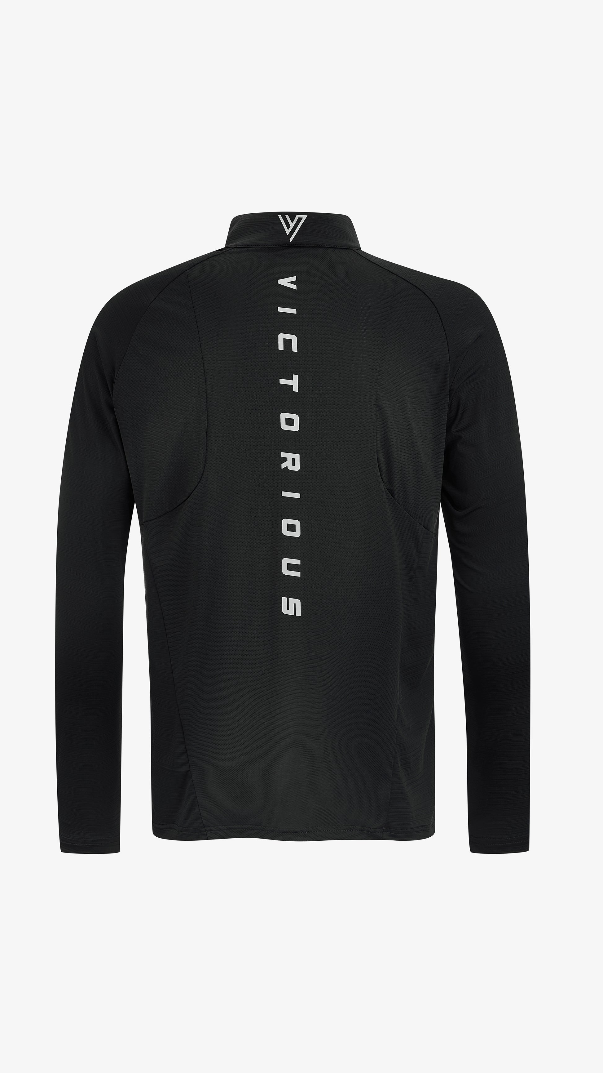 Black Tiro Training Top, back view, reflective VICTORIOUS print down the back