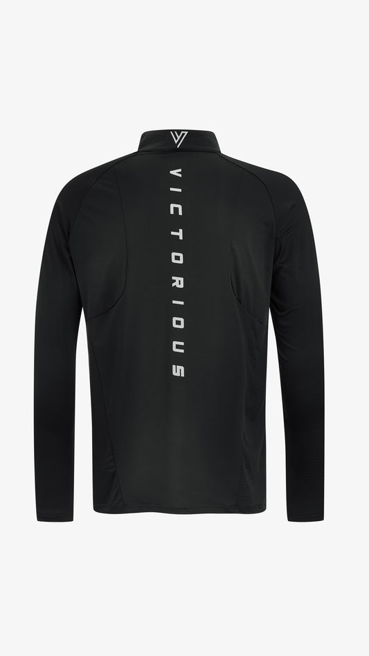 Black Tiro Training Top, back view, reflective VICTORIOUS print down the back