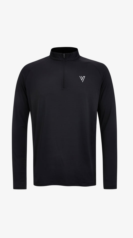 Black Tiro Training Top, front view, half-zip collar with reflective chest logo