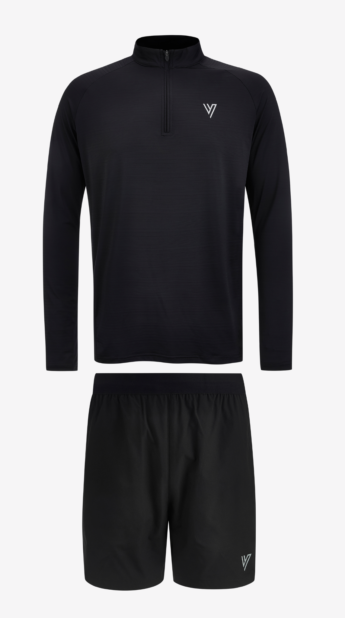 Black Tiro Training Top & Short Set, half-zip top and short laid flat