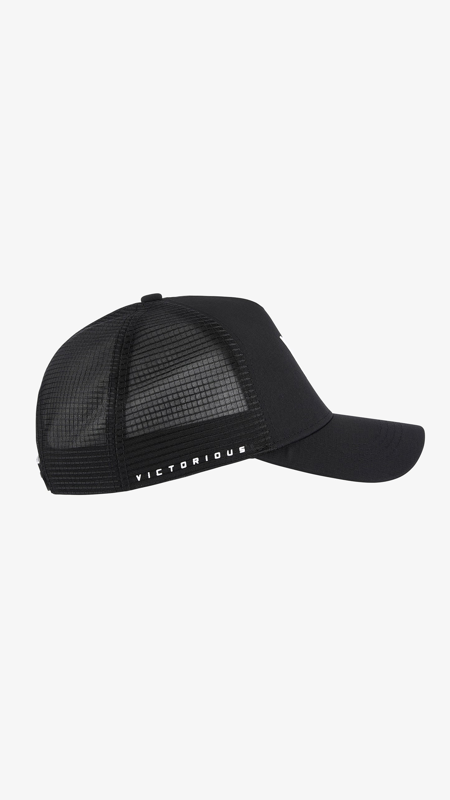 Black/White Parma Trucker, right side view, white mesh side panel