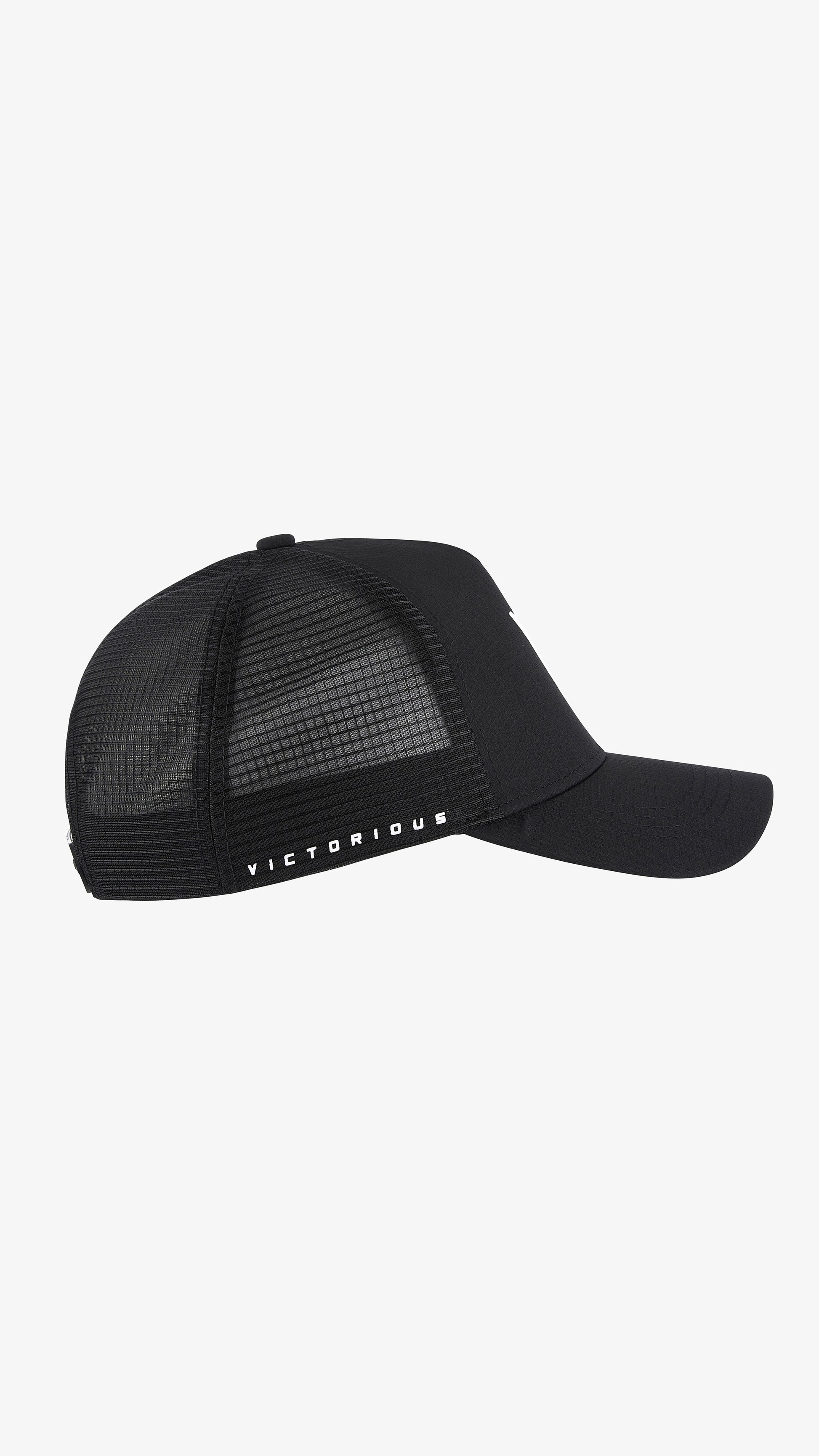 Black/White Parma Trucker, right side view, white mesh side panel