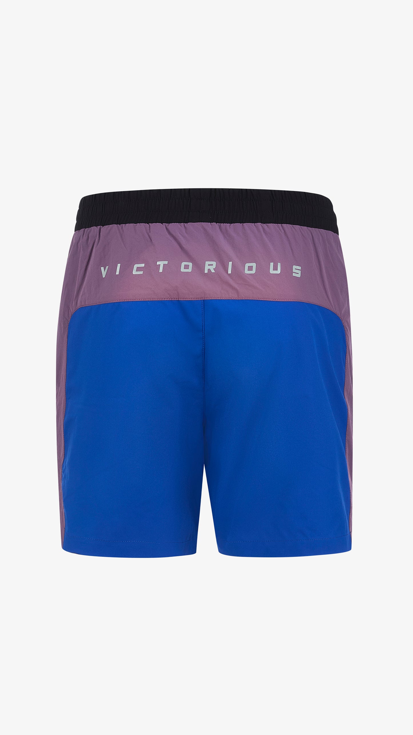 Cassius Short in black, purple, green and blue, back view