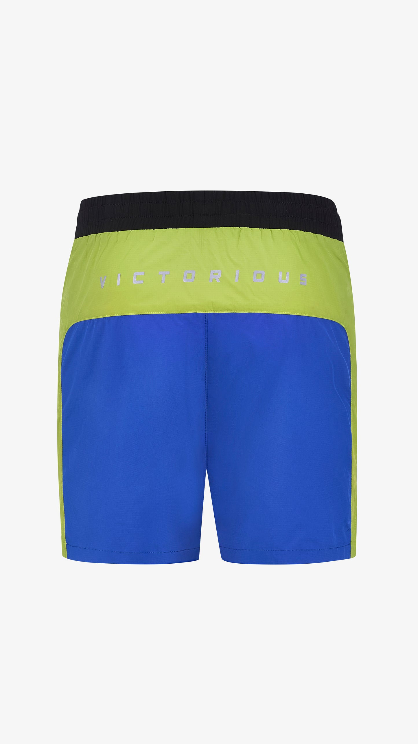 Cassius Short in blue, red, black and green, back view