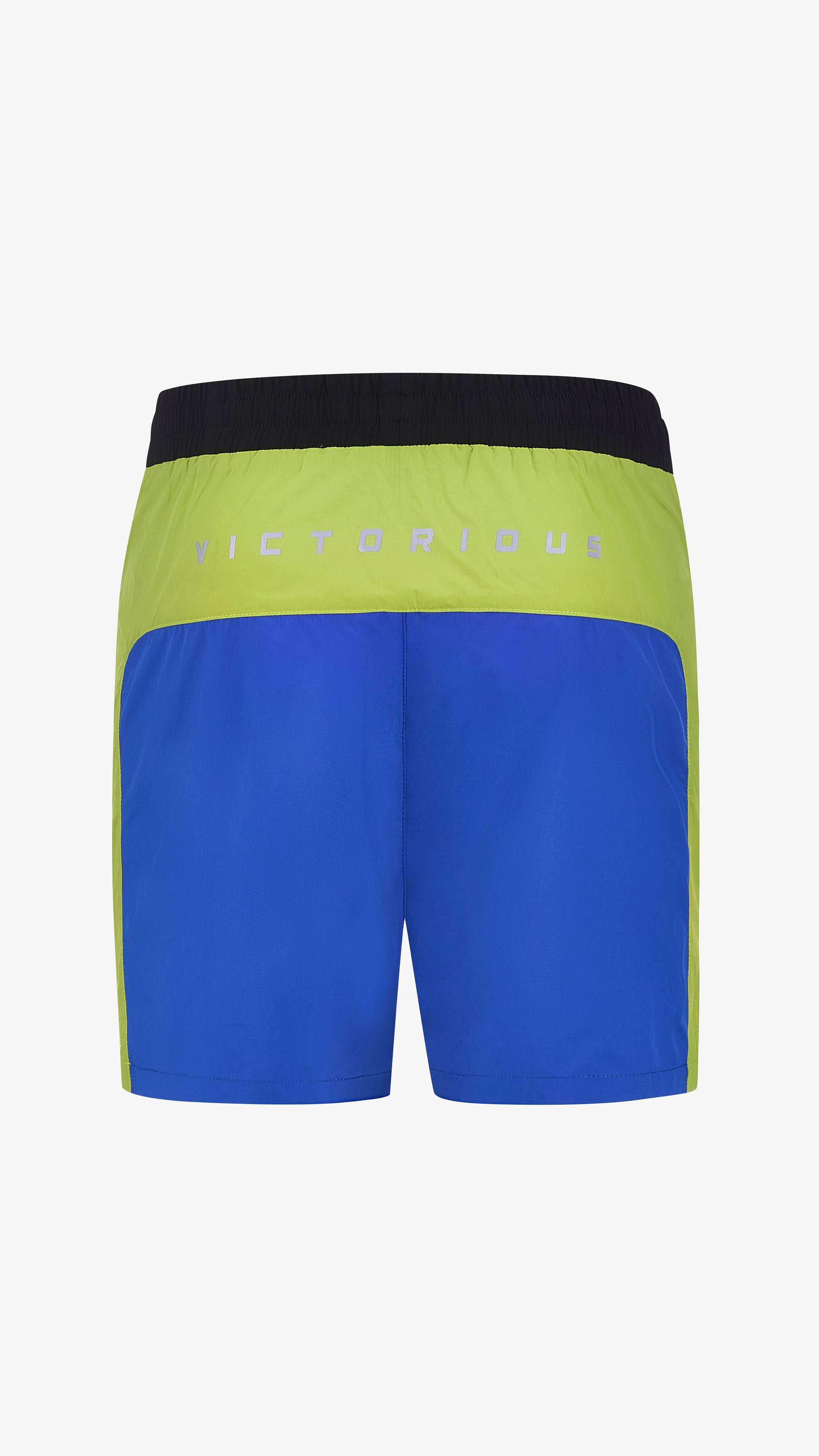 Cassius Short in blue, red, black and green, back view