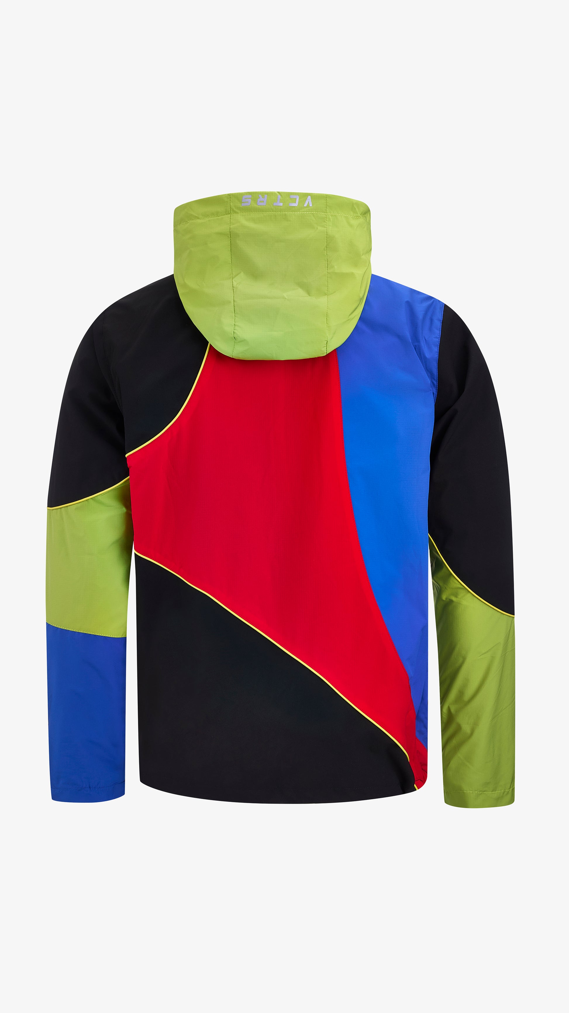 Cassius Windbreaker in blue, red, black and green, back view
