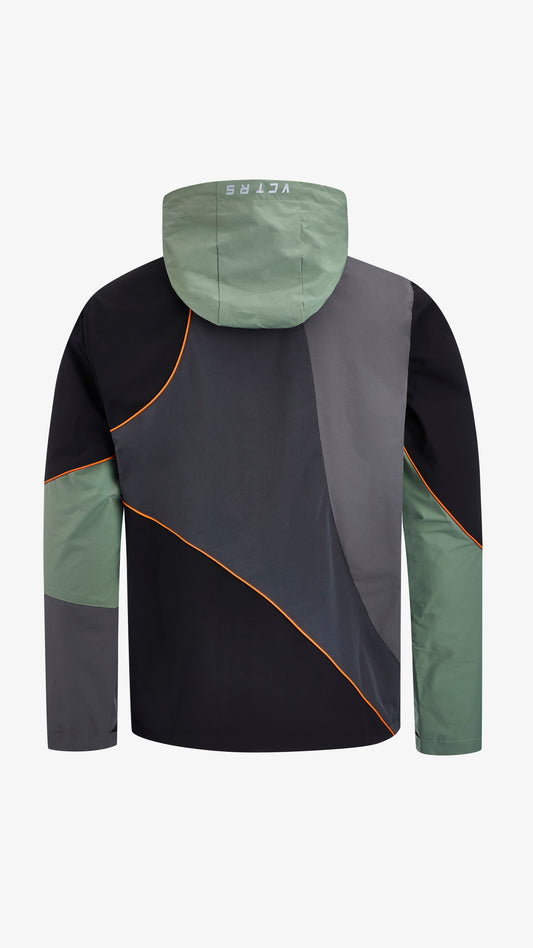 Cassius Windbreaker in sage green, black and grey, back view
