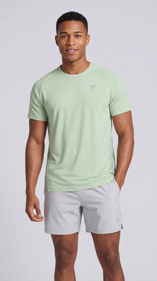Model wearing the Mint/Grey Training Tee & Short Set
