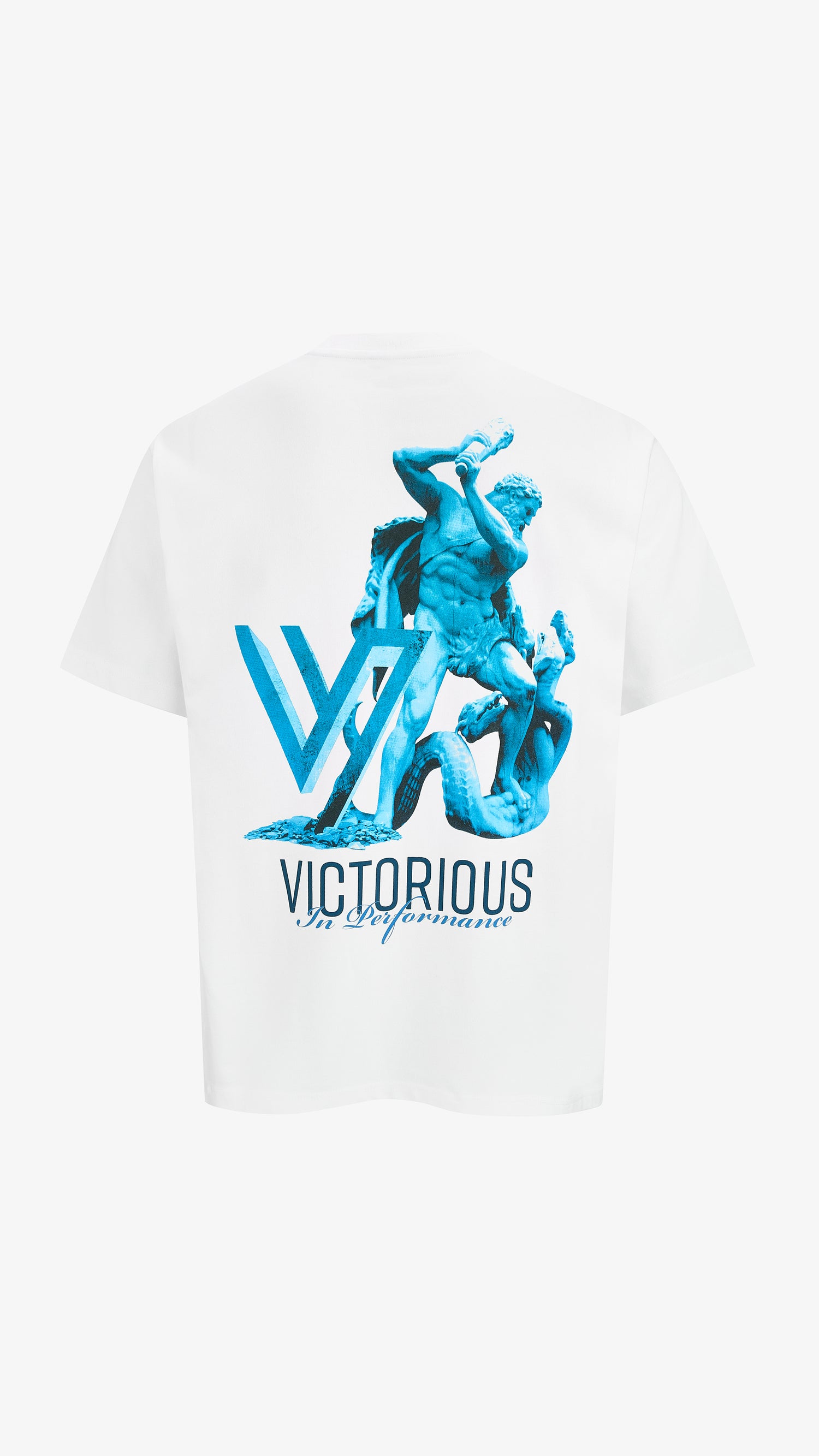 White Gladius Tee, back view, Victorious In Performance graphic print